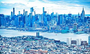 Midtown Manhattan and Jersey City from helicopter.