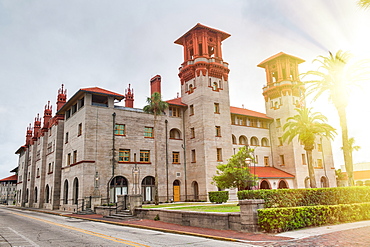 Beautiful view of Flagler College facade at sunset, St Augustine - Florida - USA.