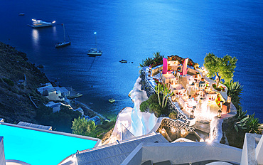 Restaurant terrace over the ocean at night. Luxury and holiday concept.