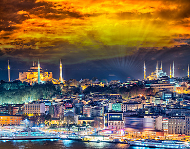 Istanbul at night. Beautiful sunset city skyline.