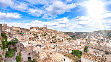 Beautiful view of Matera cityscape in summer season, Italy.