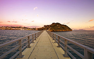 Bridge over the sea from Procida to Vivara, Procida island, Campania, Italy, Europe