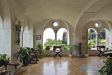 The main entrance of the Hotel Villa Cimbrone where the conciergerie is located. Ravello, Amalfitan Coast, Campania, Italy.