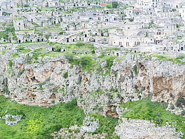 View of the ancient village of Sassi, they are composed of the Sasso Caveoso and the later Sasso Barisano, Matera, Basilicata, Italy, Europe