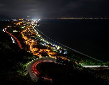 Night shot from Forza D'AgrÚ Messina, UNESCO, Sicily, Messina, Europe, Italy
