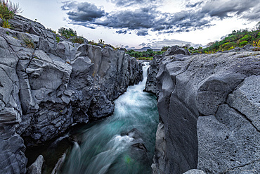 Gole Alcantara gorge, the natural canyon has been dug over thousands of years by water, a geological and naturalistic spectacle, Sicily, Italy, Messina, Gole Alcantara, Francavilla di Sicilia