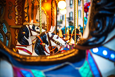 Ancient German Horse Carousel built in 1896 in Navona Square, Rome, Italy