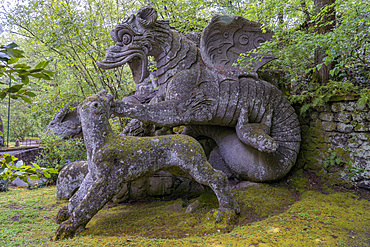 Dragon, the Sacro Bosco, Sacred Grove colloquially called Park of the Monsters, XVI century, Parco dei Mostri in Italian, Bomarzo, Lazio, Italy, Europe