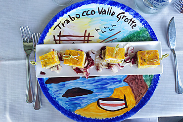 Trabocco di Valle Grotta restaurant, Welcome appetizer based on fish , San Vito Chietino, Abruzzo, Italy, Europe