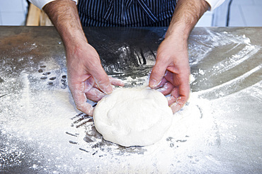 The preparation of a classic Margherita pizza, Italy, Step 02