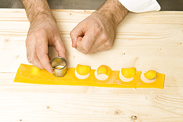 Making Tortelli from fresh pasta by hand. Italy