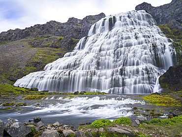 Waterfall Dynjandi, an icon of the Westfjords. The remote Westfjords (Vestfirdir) in north west Iceland. Europe, Scandinavia, Iceland