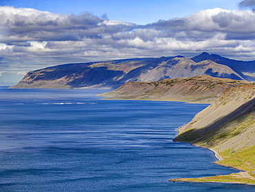 Landscape near fjord Arnarfjoerdur. The remote Westfjords (Vestfirdir) in north west Iceland. Europe, Scandinavia, Iceland