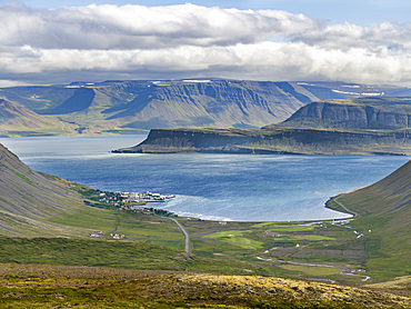 Bildudalur at fjord Sudurfjirdir. The remote Westfjords (Vestfirdir) in north west Iceland. Europe, Scandinavia, Iceland