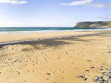 The sandy beach at Breidavik. The remote Westfjords (Vestfirdir) in north west Iceland. Europe, Scandinavia, Iceland