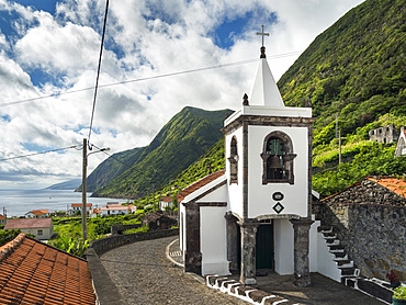 Church in Faja de Sao Joao. Sao Jorge Island, an island in the Azores (Ilhas dos Acores) in the Atlantic ocean. The Azores are an autonomous region of Portugal. Europe, Portugal, Azores