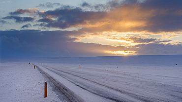 Mountains of Iceland during winter near Laugarvatn. Snowed in road. Europe, Northern Europe, Scandinavia, Iceland, February