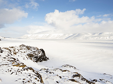 Landscape at lake Kleifarvatn on Reykjanes peninsula during winter Northern Europe, Scandinavia, Iceland, February