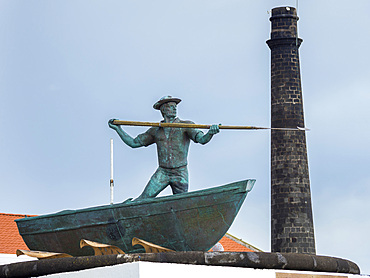 Monument commemorating the whalers of Pico in Sao Roque do Pico. Pico Island, an island in the Azores (Ilhas dos Acores) in the Atlantic ocean. The Azores are an autonomous region of Portugal. Europe, Portugal, Azores