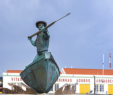 Monument commemorating the whalers of Pico in Sao Roque do Pico. Pico Island, an island in the Azores (Ilhas dos Acores) in the Atlantic ocean. The Azores are an autonomous region of Portugal. Europe, Portugal, Azores