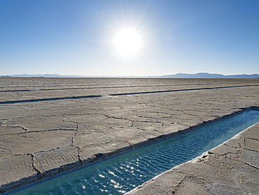 Salt processing area open to visitors Landscape on the salt flats Salar Salinas Grandes in the Altiplano. South America, Argentina