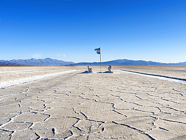 Salt processing area open to visitors Landscape on the salt flats Salar Salinas Grandes in the Altiplano. South America, Argentina