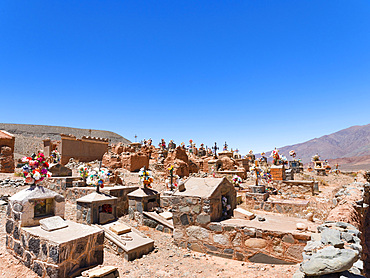 Church and cemetery El Trigal near La Poma. Canyon of Rio Calchaqui at Puente del Diablo. The Altiplano in Argentina, landscape along RN 40 near Mtn. Pass Abra del Acay (4895m). South America, Argentina