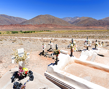 Traditional graves near La Poma. The Altiplano in Argentina, landscape along RN 40 near Mtn. Pass Abra del Acay (4895m). South America, Argentina