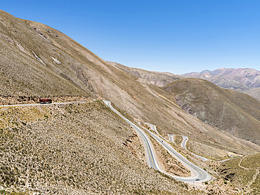 National Road RN 52, the mountain road Cuesta del Lipan climbing up to Abra de Potrerillos. South America, Argentina, November