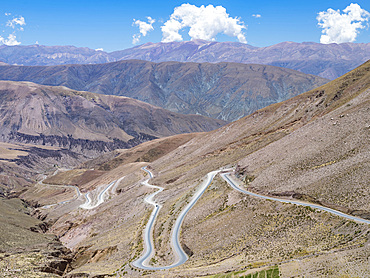 National Road RN 52, the mountain road Cuesta del Lipan climbing up to Abra de Potrerillos. South America, Argentina, November