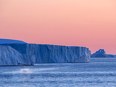 Ilulissat Icefjord also called kangia or Ilulissat Kangerlua at Disko Bay. The icefjord is listed as UNESCO world heritage. America, North America, Greenland, Denmark