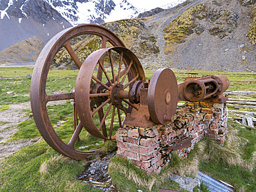 Ruins of the whaling station Ocean Harbour in South Georgia. Antarctica, Subantarctica, South Georgia, October