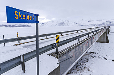 Bridge over the Skeitherarsandur during Winter. europe, northern europe, iceland, February