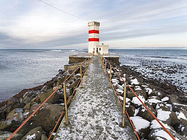 Cape Gardskagi with lighthouse during winter on the Reykjanes peninsula. europe, northern europe, iceland, January