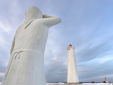 Cape Gardskagi with lighthouse and local museum during winter on the Reykjanes peninsula. europe, northern europe, iceland, January