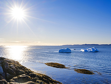 View from town over the fjord Nuup Kangerlua. Nuuk the capital of Greenland during late autumn. America, North America, Greenland, danish terriotory