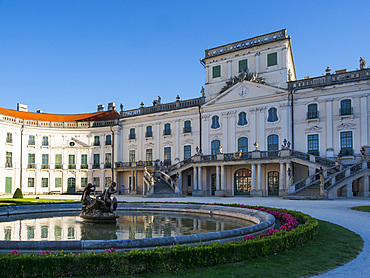 The courtyard. Esterhazy Palace also called Eszterhaza or Fertoed. Part of UNESCO world heritage Fertoe - Neusiedlersee Cultural Landscape. Europe, Eastern Europe, Hungary