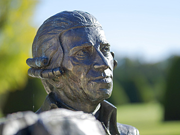 Statue of the composer Haydn. Esterhazy Palace also called Eszterhaza or Fertoed. Part of UNESCO world heritage Fertoe - Neusiedlersee Cultural Landscape. Europe, Eastern Europe, Hungary