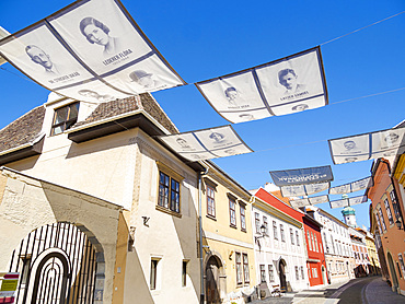 The Old Synagogue (O-Szinagoga) with pictures of victims of the persecution of Jews. Sopron in Transdanubia in the west of Hungary close to the border with Austria. Europe, Eastern Europe, Hungary