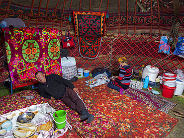 The yurt of a local herder. The Alaj valley in the Pamir Mountains, Asia, Central Asia, Kyrgyzstan