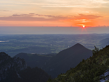 Sunset over the Chiemgau near Aschau in upper bavaria. Europe, Germany, Bavaria