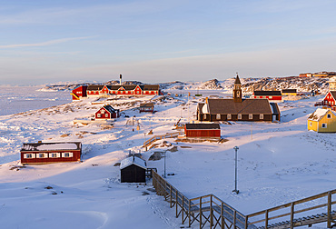 Winter in Ilulissat on the shore of Disko Bay. America, North America, Greenland, Denmark