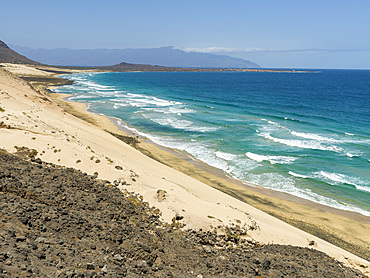 Coastal landscape near Calhau. Island Sao Vicente, Cape Verde an archipelago in the equatorial, central Atlantic in Africa.