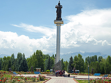 High school graduates are celebrating their graduation. Memorial Place Manas Ordo near Talas in the Tien Shan mountains. Manas, a mystical as well as a historic person is considered as the founding father of historic Kyrgyzstan. Asia, Central Asia, Kyrgyzstan