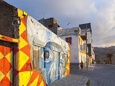 Painted old house. Town Ponta do Sol, Island Santo Antao, Cape Verde in the equatorial atlantic. April