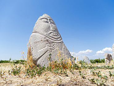 Kyrgyz stelae or Balbal. The area of Balasagun an ancient city of the Kara-Khanid Khanate, part of the UNESCO world heritage silk road of the chang'an Tien Shan corridor in the foothills of Tien Shan close to Bishkek. Asia, central Asia, Kyrgyzstan