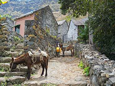 Village in valley Ribeira do Paul on the island Santo Antao, Cape Verde in the equatorial atlantic. April