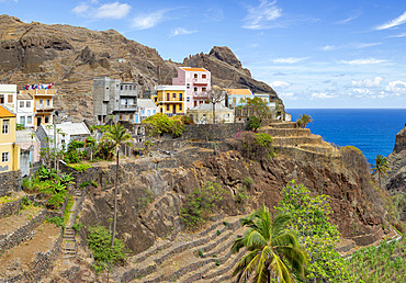 Small iconic mountain village Fontainhas in the mountains of Island Santo Antao, Cape Verde in the equatorial atlantic. April