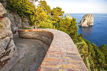 View at sea and Faraglioni rocks in the sunlight, Capri, Italy, Europe