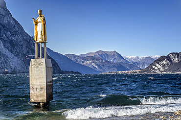 San Nicol√ö statue, saint protector of the city of Lecco, south-eastern branch of Lake Como, Lombardy, Italy, Europe